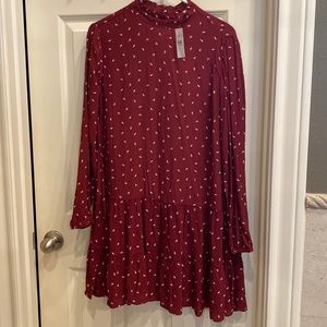 NWT Loft Sprinkle Ruffle Flounce Dress in ‘Cranberry’